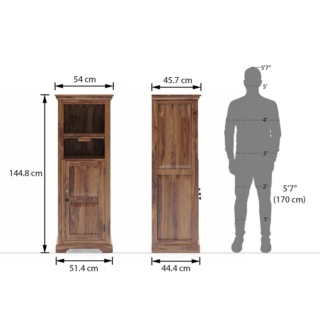 Mateo Solid Wood Bar Cabinet in Teak Finish
