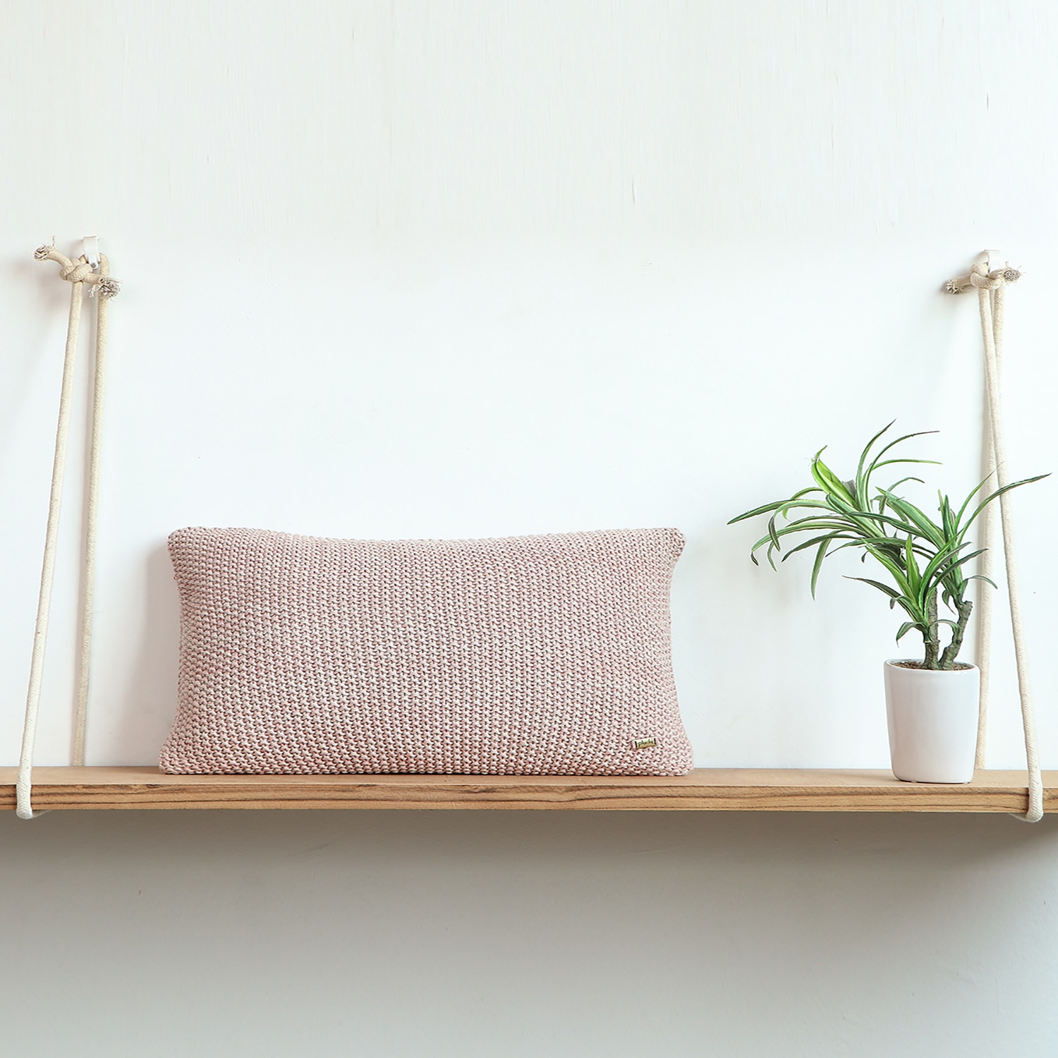 Moss Marld Knit Cushion Cover  Pale Pink Beige 12X20  Inches - Pluchi