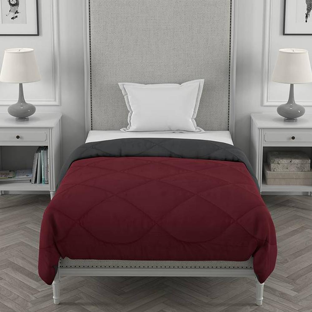 Ekiya 
Maroon-Dark Grey Solid 250 Gsm Microfiber Single Bed Comforter