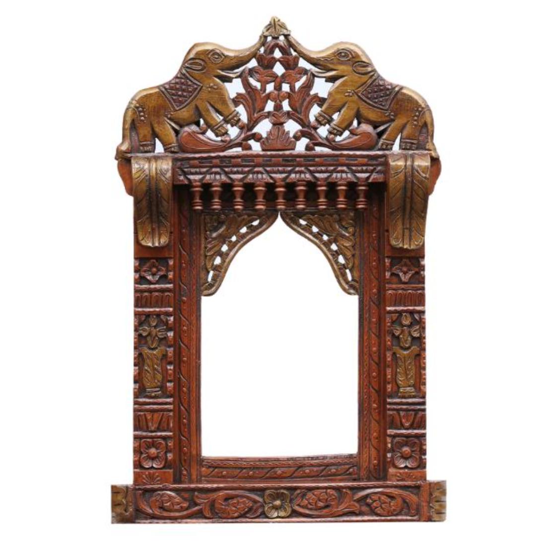 Desert Art Solid Wood Elephant Jharokha Wall Frame 36 Inch in Copper Colour-image-43