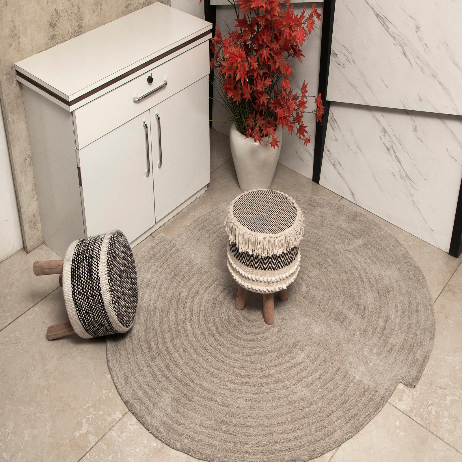 Lamp Wool Rectangle Carpets Hand Tufted in White Colour - The Woven Legacy