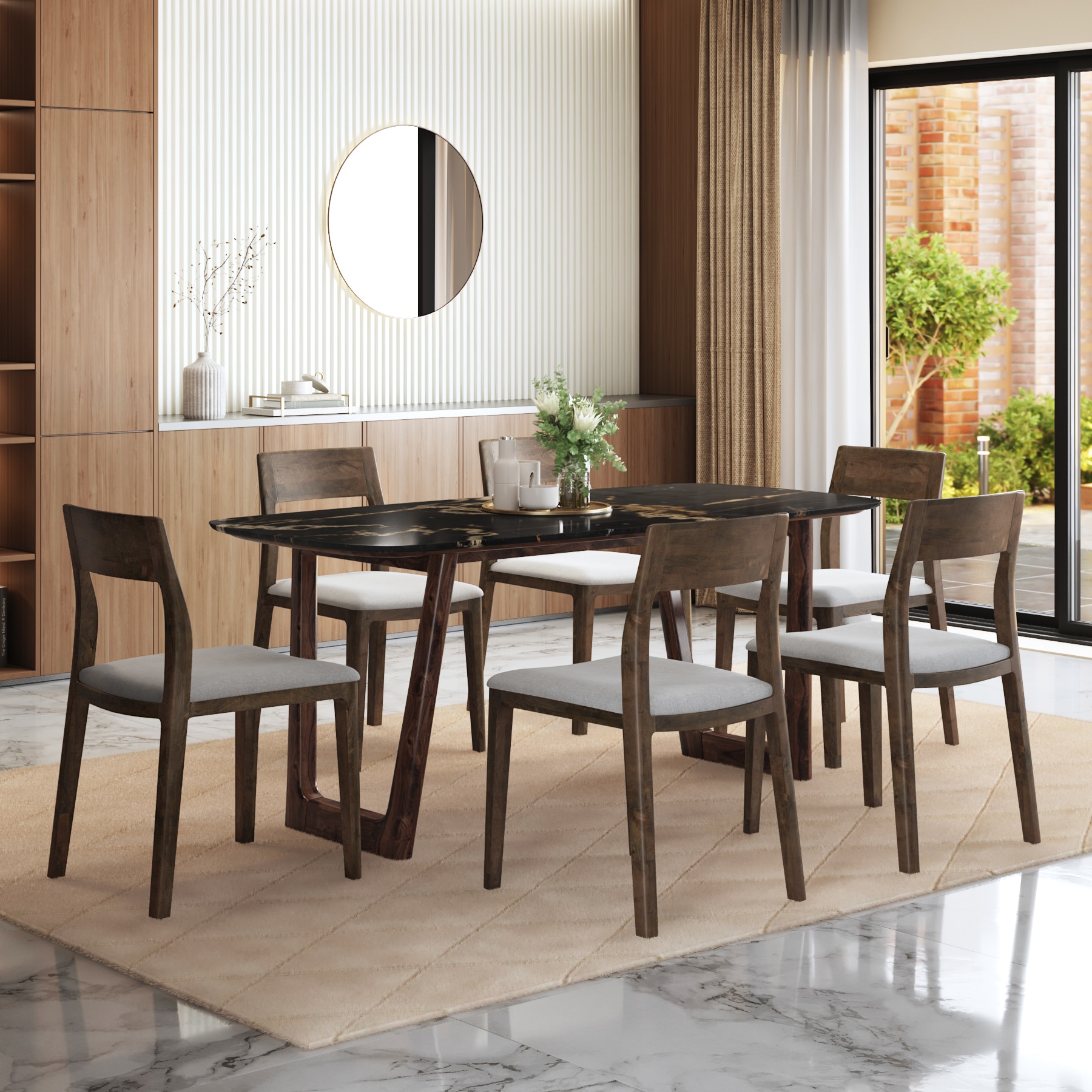 Adria Copa Cabana Black Stone 6 Seater Dinning Table With 6  Clarke Dining Chairs (Finish : Copa Cabana, Chair Colour : Vapour Grey)