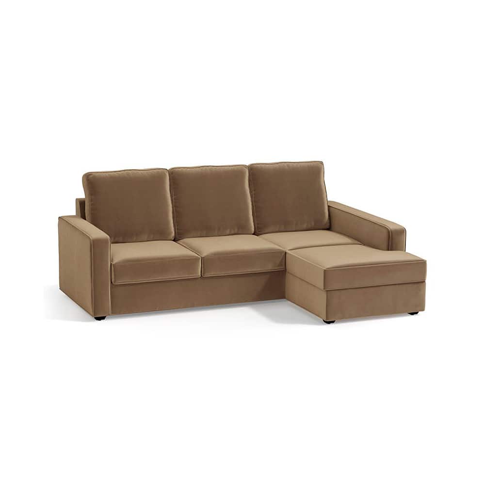 Apollo Compact Sofa (Colour : Fawn Velvet, Cushion : Soft, Back Type : High Back, Seating Capacity : Right Aligned 2 Seater + Right Aligned Chaise) - Urban Ladder