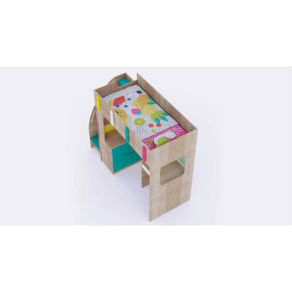 Origami Loft Bed with Study Table and Storage in Oak Colour