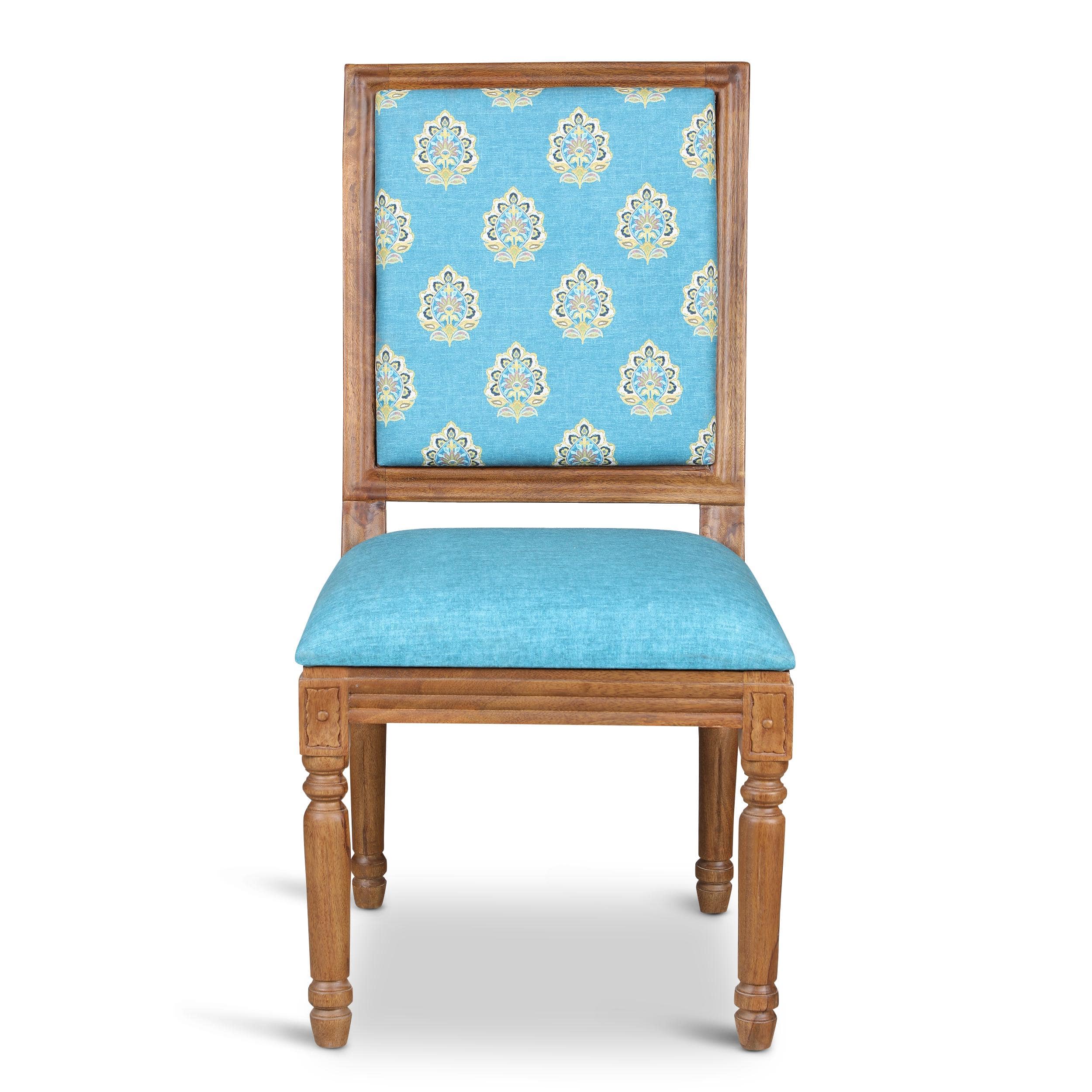 Globally Indian Sheesham Wood 4 Seater Dining Table Set With 4 Solid Wood Upholstered Chairs –  In Blue Color