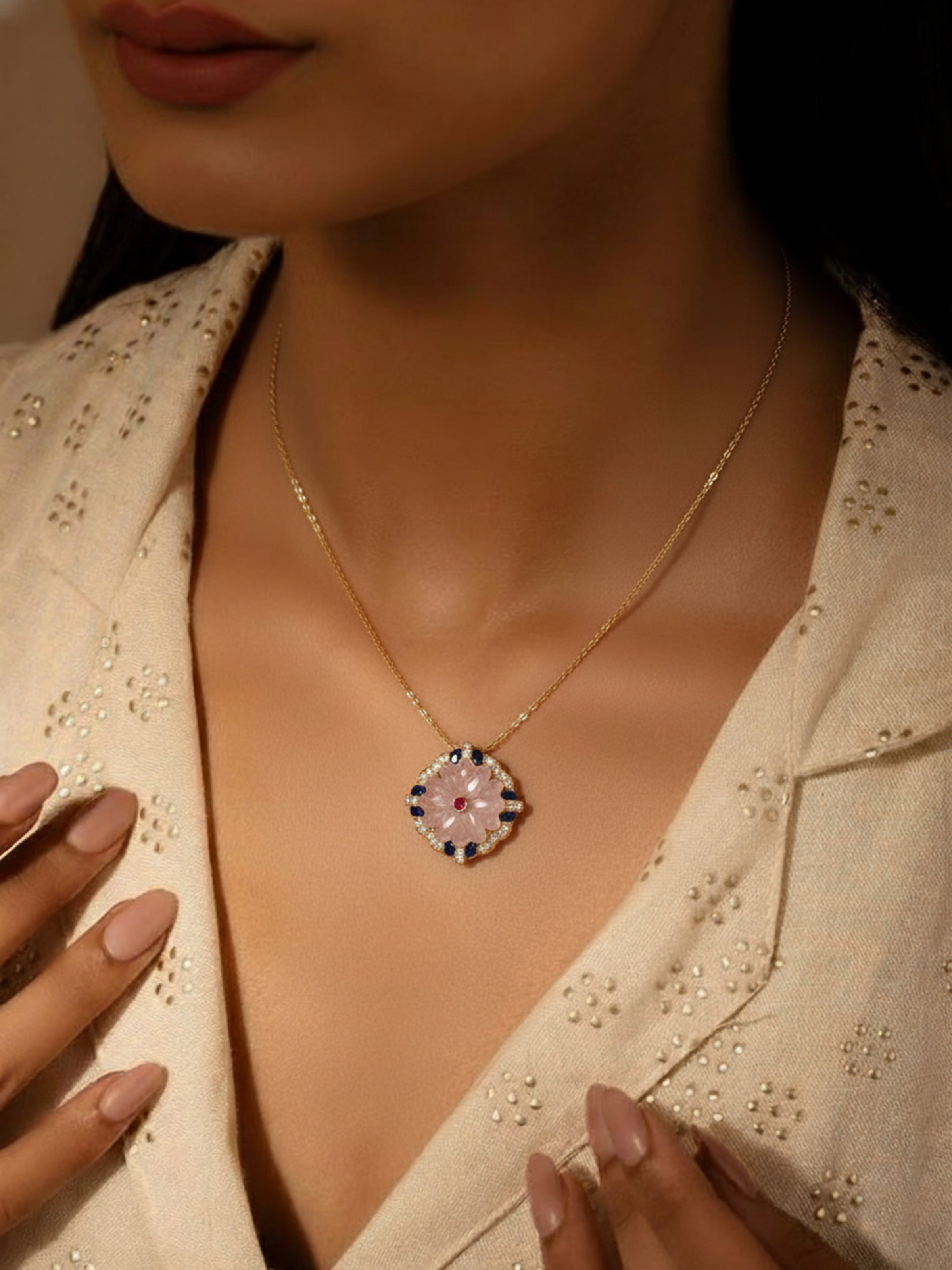 Lapidary 14 Karat Gold Pendant & Chain