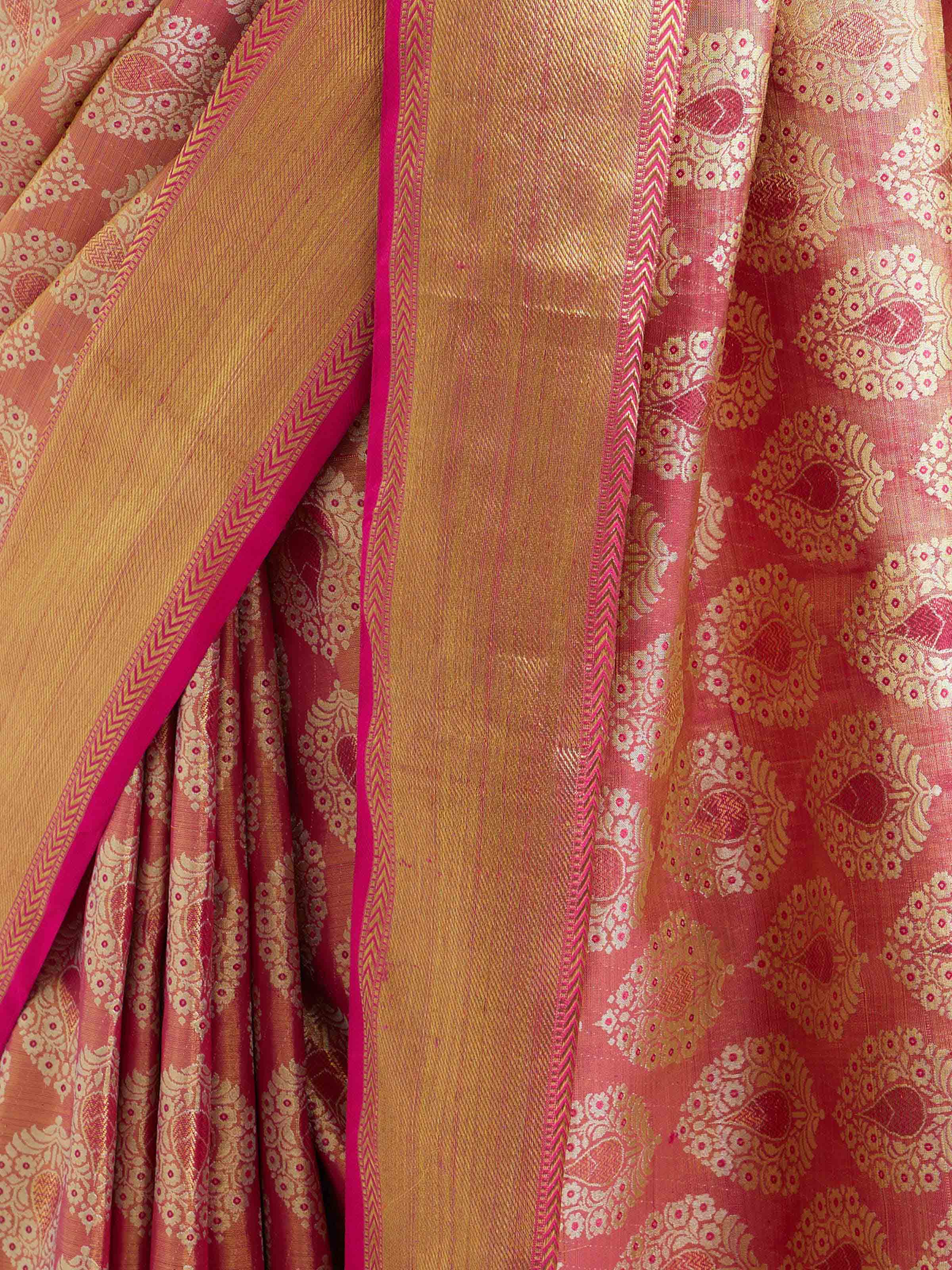 Draped detail view of the Red Silk Kancheepuram Saree