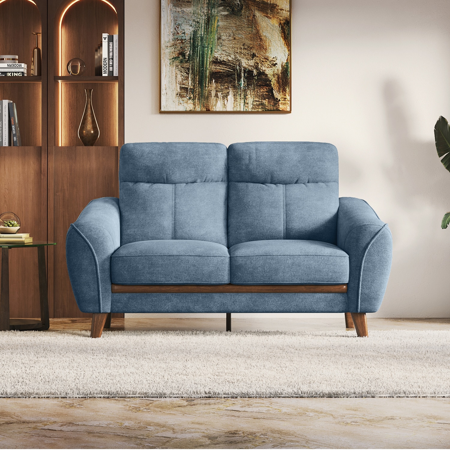 Ronan 2 Seater Fabric Sofa in Denim Blue Colour - Urban Ladder