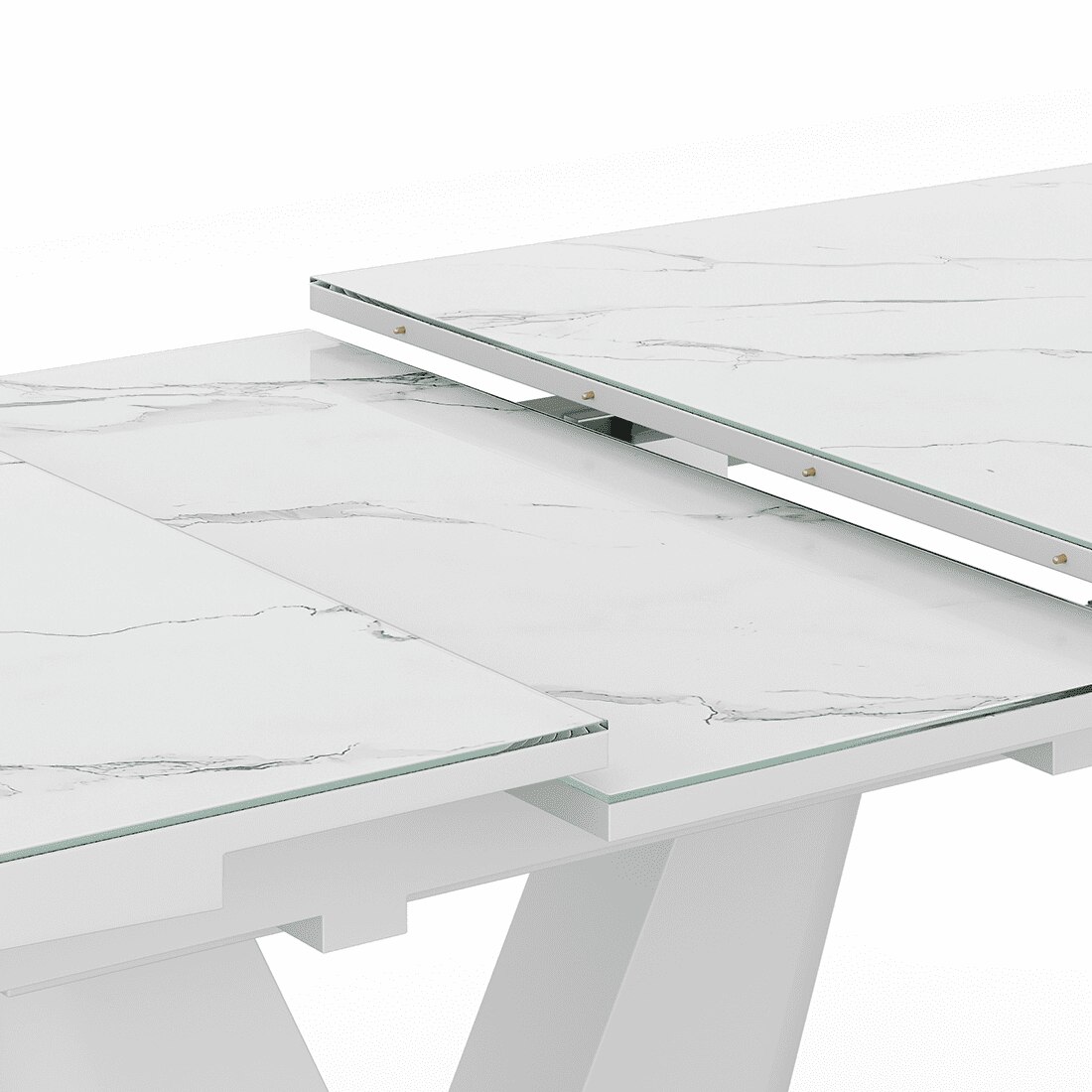 Caribu 4 To 6 Extendable Dining Table With Set Of 4 Doris Swivel Accent Chairs (Finish- White Marble High Gloss, Colour- Dark Grey)