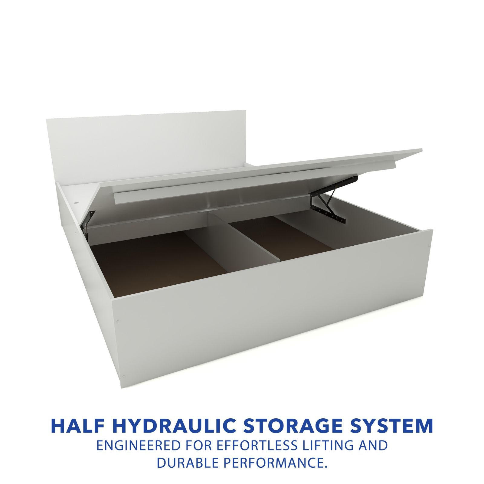 Prana Bed With Premium Leatherette Fabric Box and Half Hydraulic Storage - Queen Bed