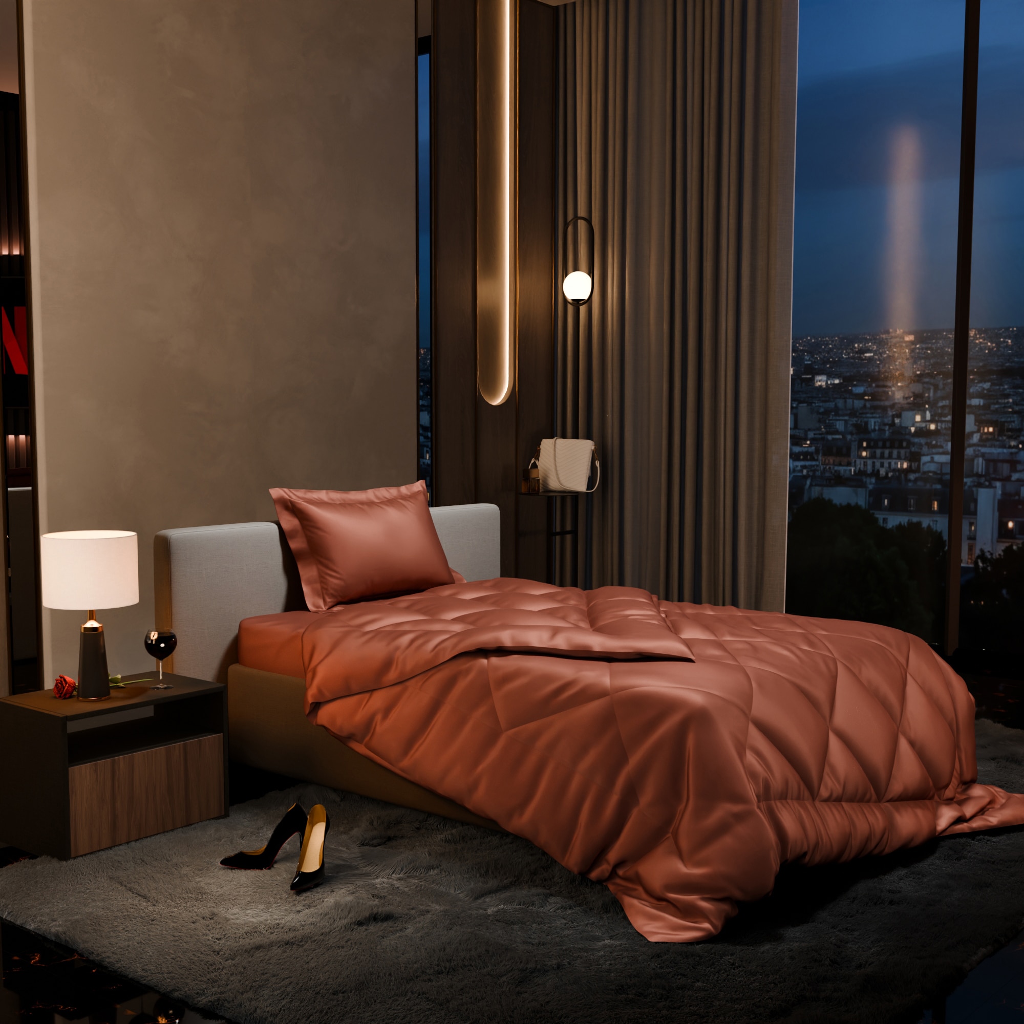 Stoa Paris Comforter for Single Bed, 300TC Satin Comforters in Melted Caramel