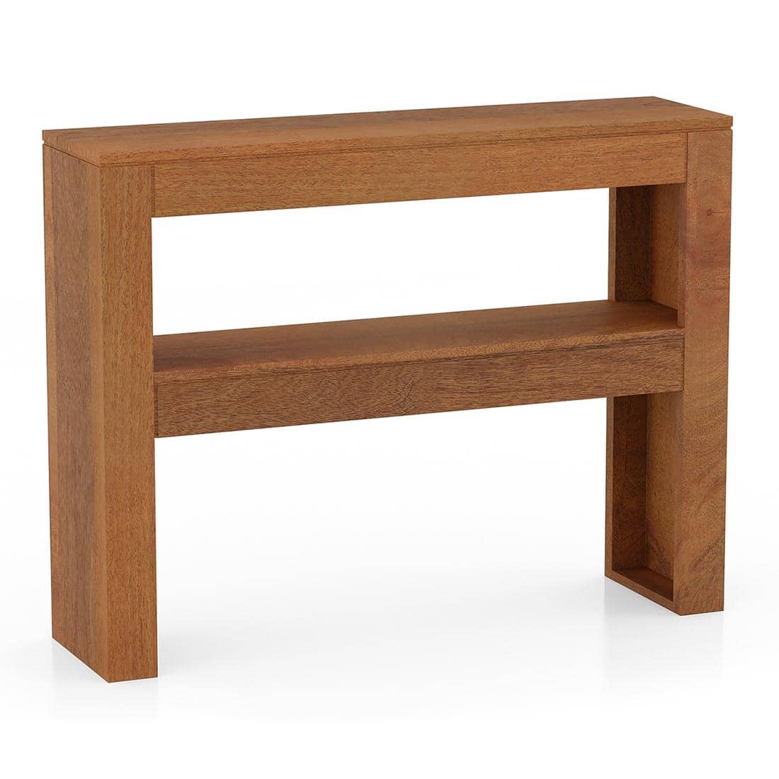 Epsilon Solid Wood Console Table In Amber Walnut Finish