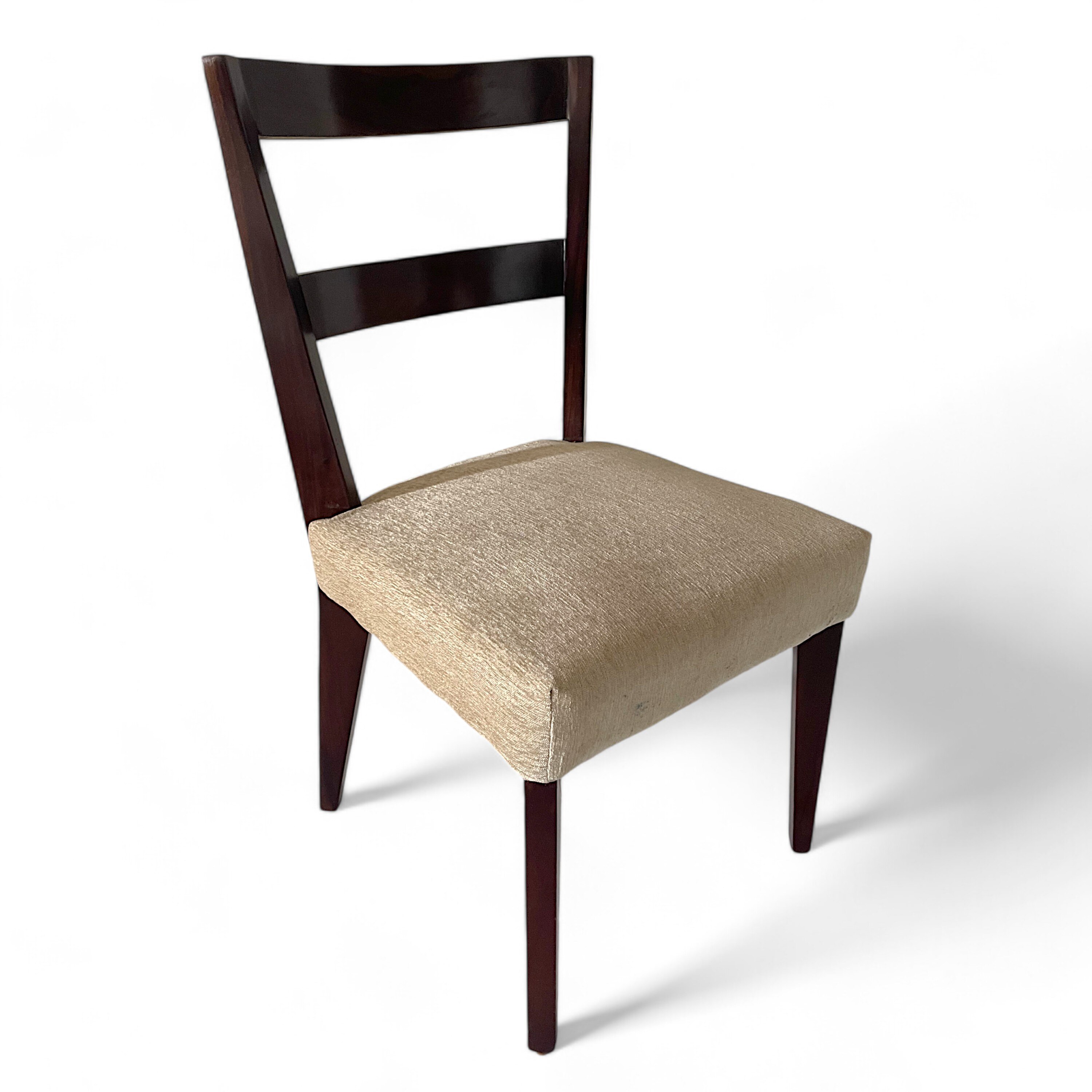 Newport wood Set of 2 Dining Chairs in Beige Mossy Fabric Cushioning with DARK WALNUT FINISH
