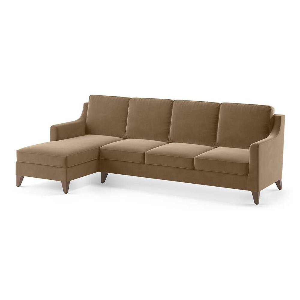 Abbey Sectional Sofa (Colour : Fawn Velvet, Cushion : Soft, Seater : Left Aligned 3 Seater + Left Aligned Chaise) - Urban Ladder