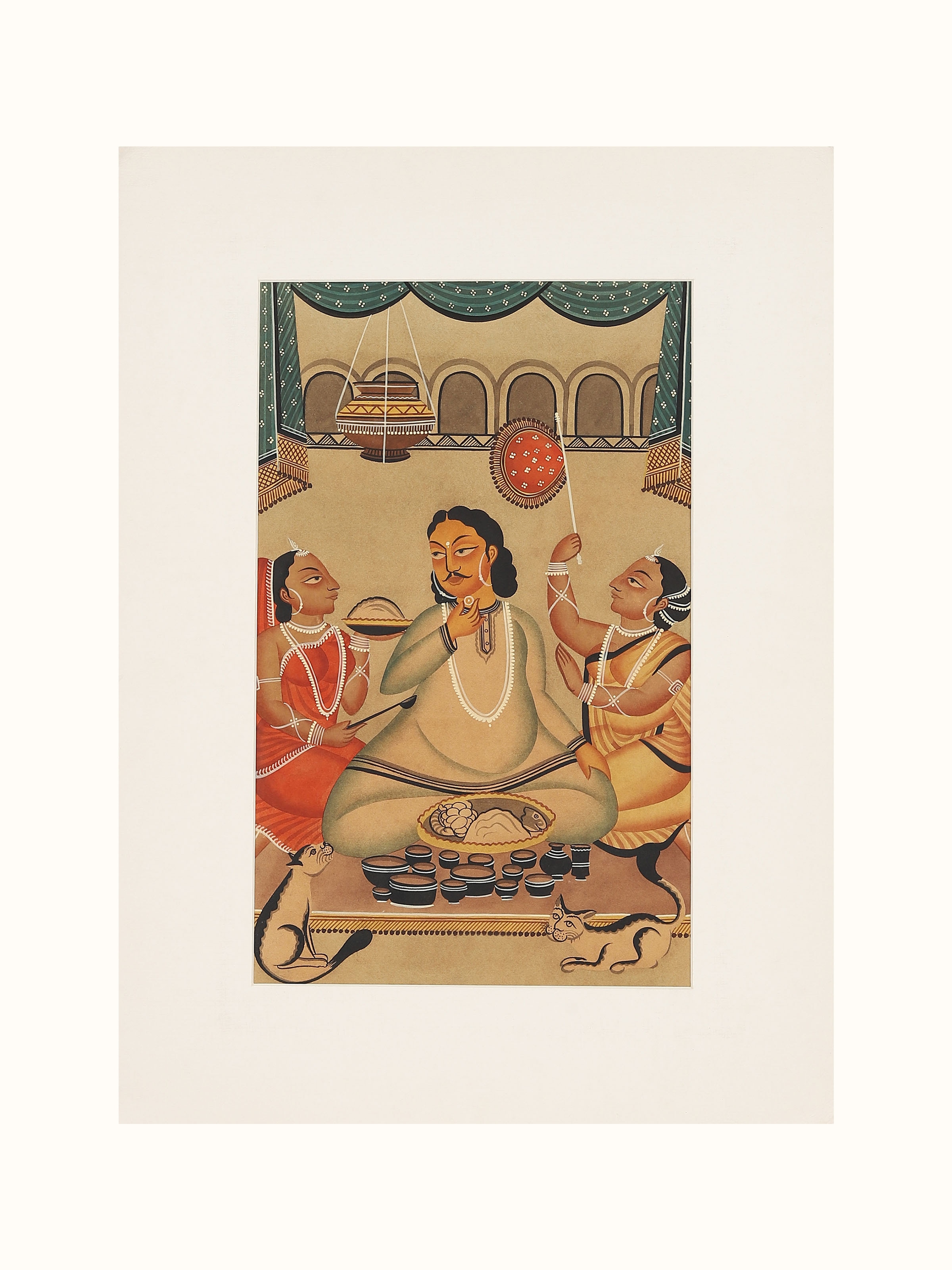 Front view of Man Eating Kalighat Painting