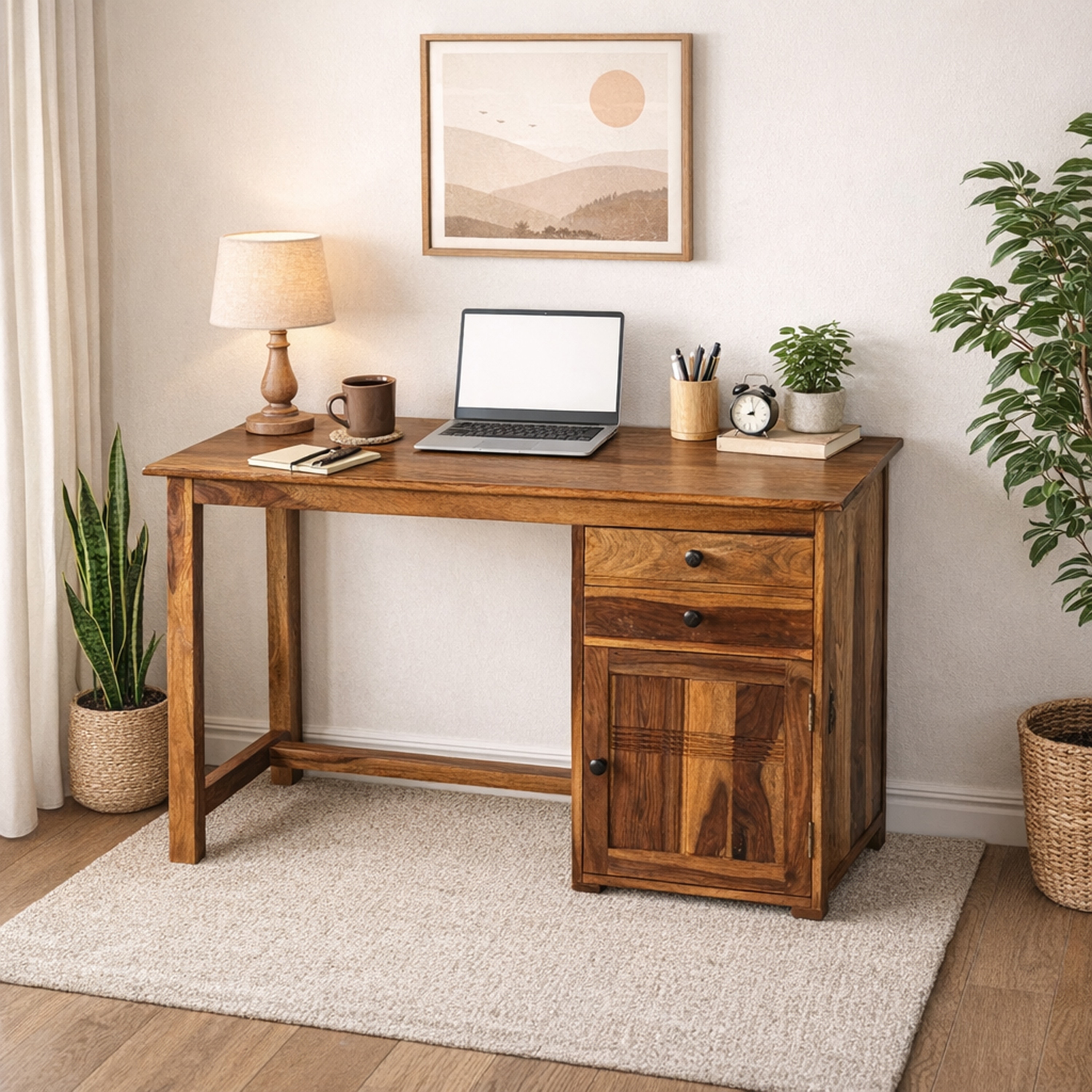 lina Sheesham Wood  Study Table in Teak Finish - Woodenmood