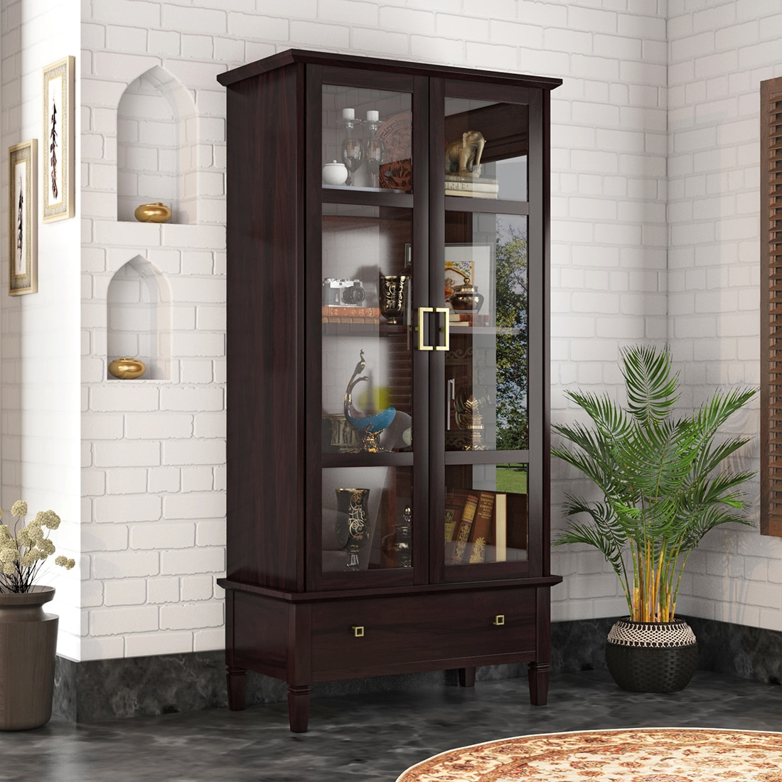 Malabar Bookshelf Display Cabinet 55 book Capacity in Mango Mahogany Finish