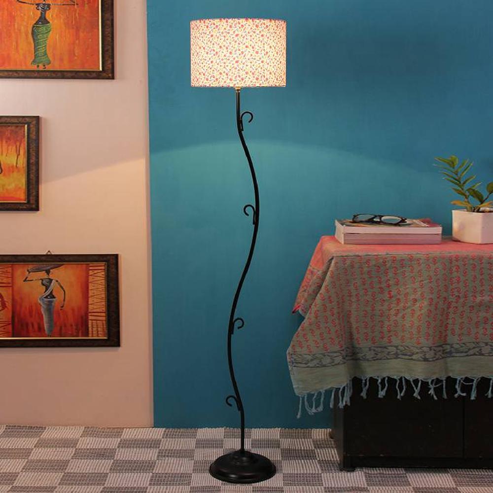 Iole Multicolour Fabric Floor Lamp with Black Iron Base