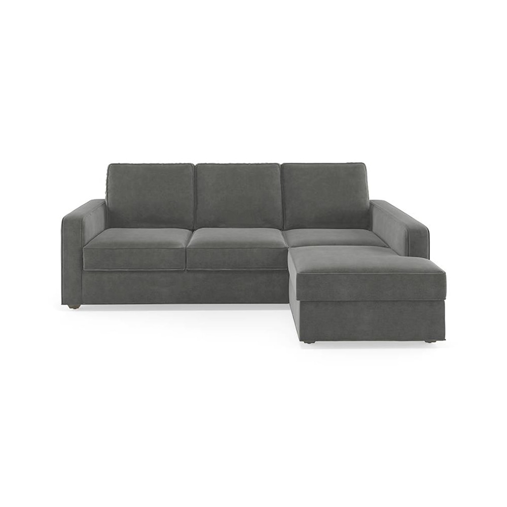 Apollo Sofa (Colour : Ash Grey Velvet, Cushion : Hard, Back Type : Regular, Seating Capacity : Right Aligned 2 Seater + Right Aligned Chaise + Ottoman)