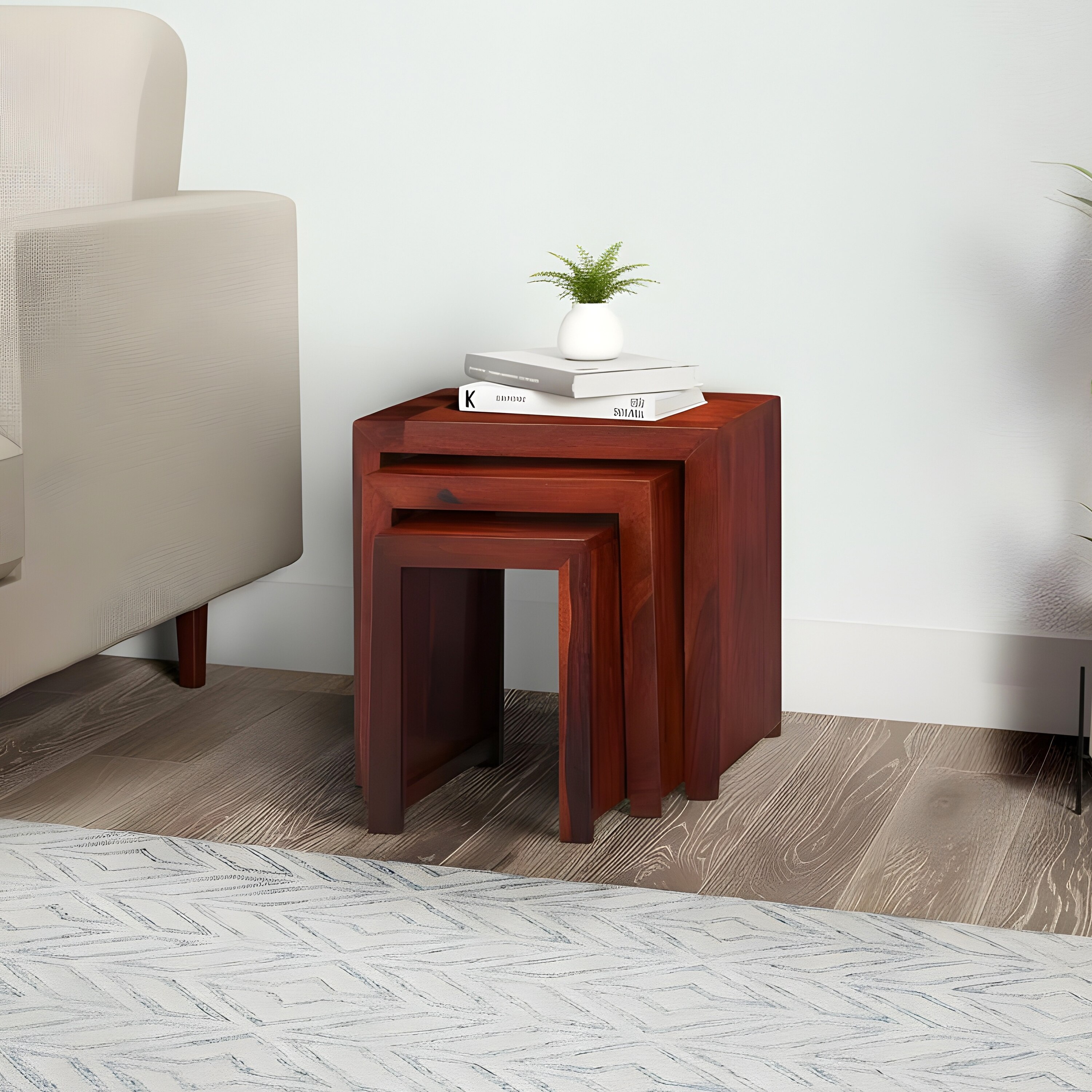 Oakland Sheesham Wood Contemporary Set Of 3 Nesting Tables In Honey Finish