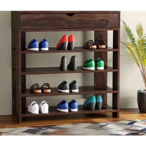 Meridian Solid Wood Shoe Rack in Walnut Finish