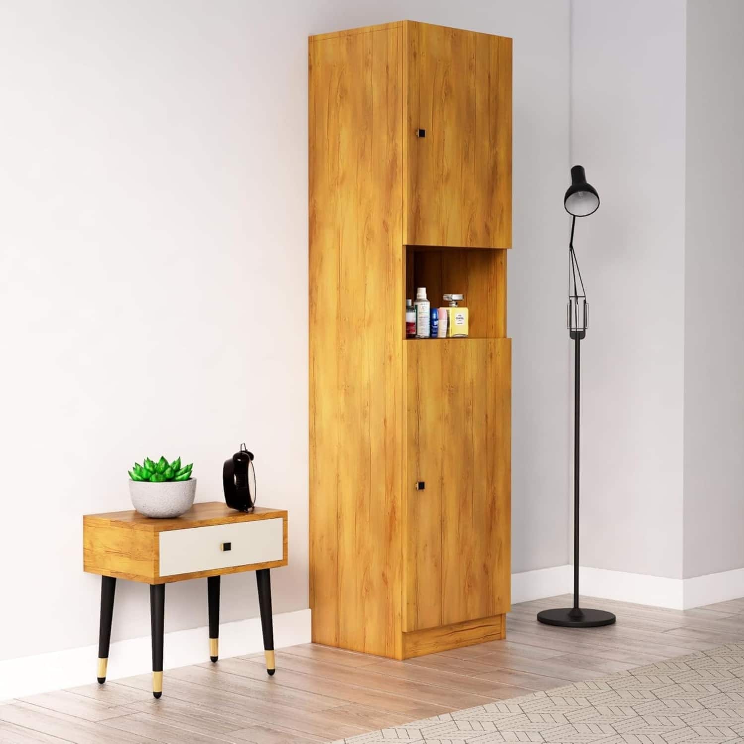 Hexa Red Wooden 2 Door Wardrobe with Hanging Space in Giant Wood Colour - HexaRed
