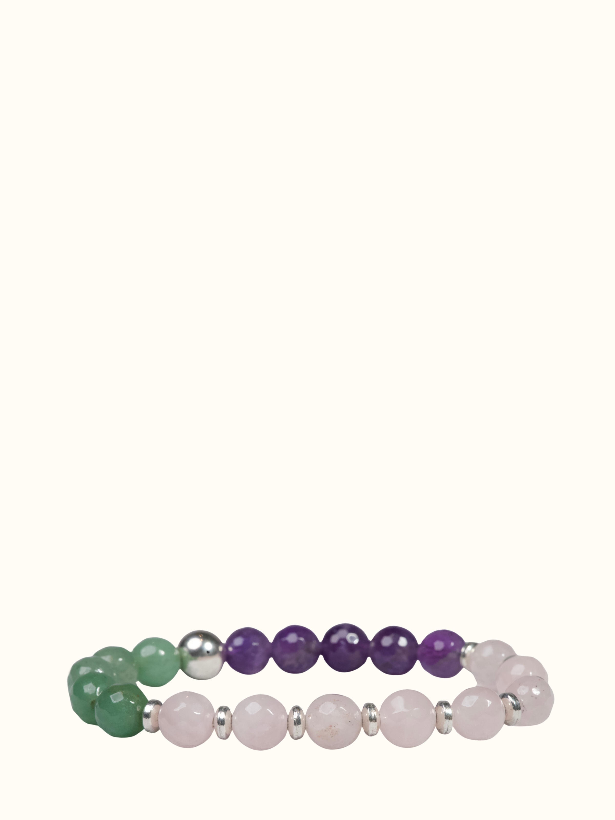 Gemstone Rose Quartz, Amethyst & Green Aventurine Silver Bracelet