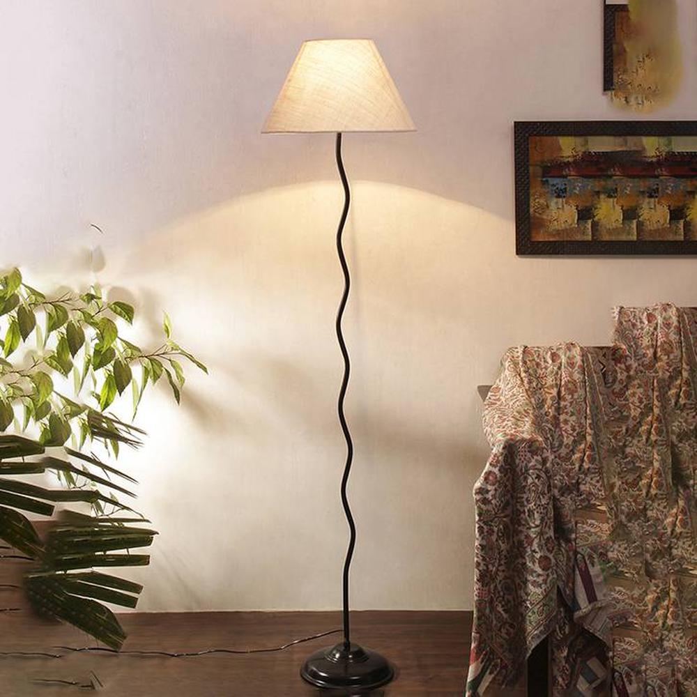 Joss Zig Zag Iron Floor lamp with Jute Conical White shade (Z38)