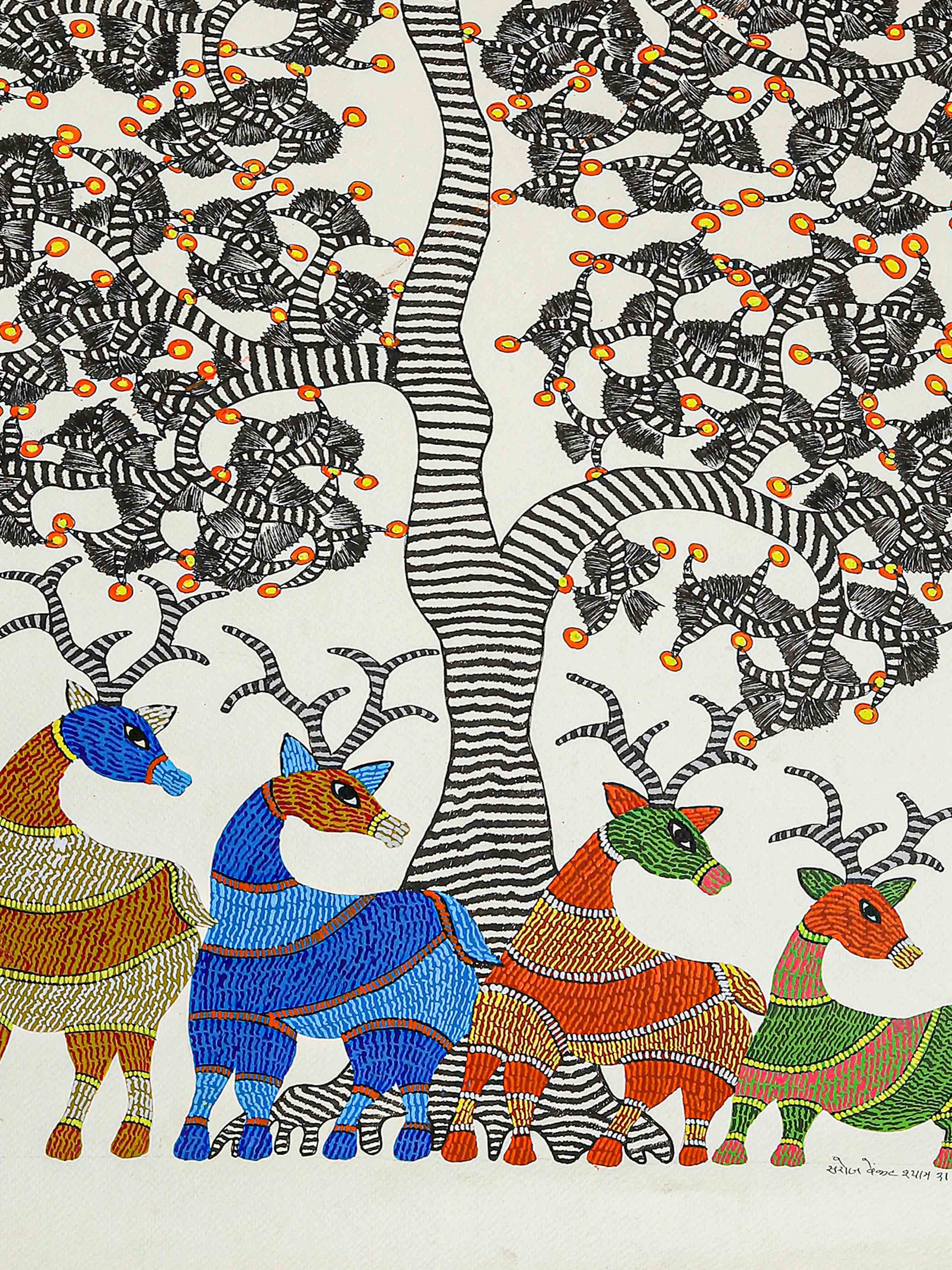 Deers Under Tree Gond Art