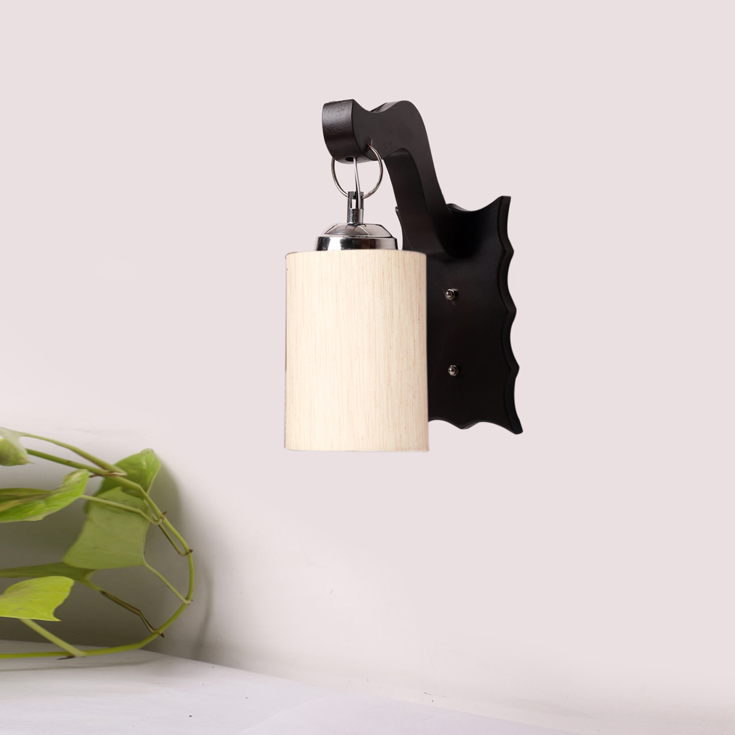 Devansh Solid Wood Electric Wall Light in Brown Colour with off-white Shade Count of 1 Light - Devansh