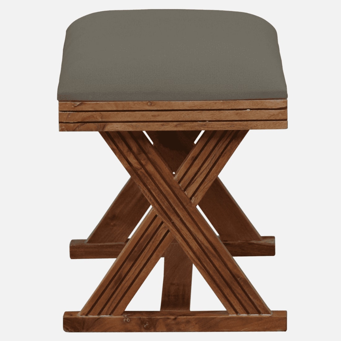 Calveshire Solid Wood Ottoman in Grey Fabric