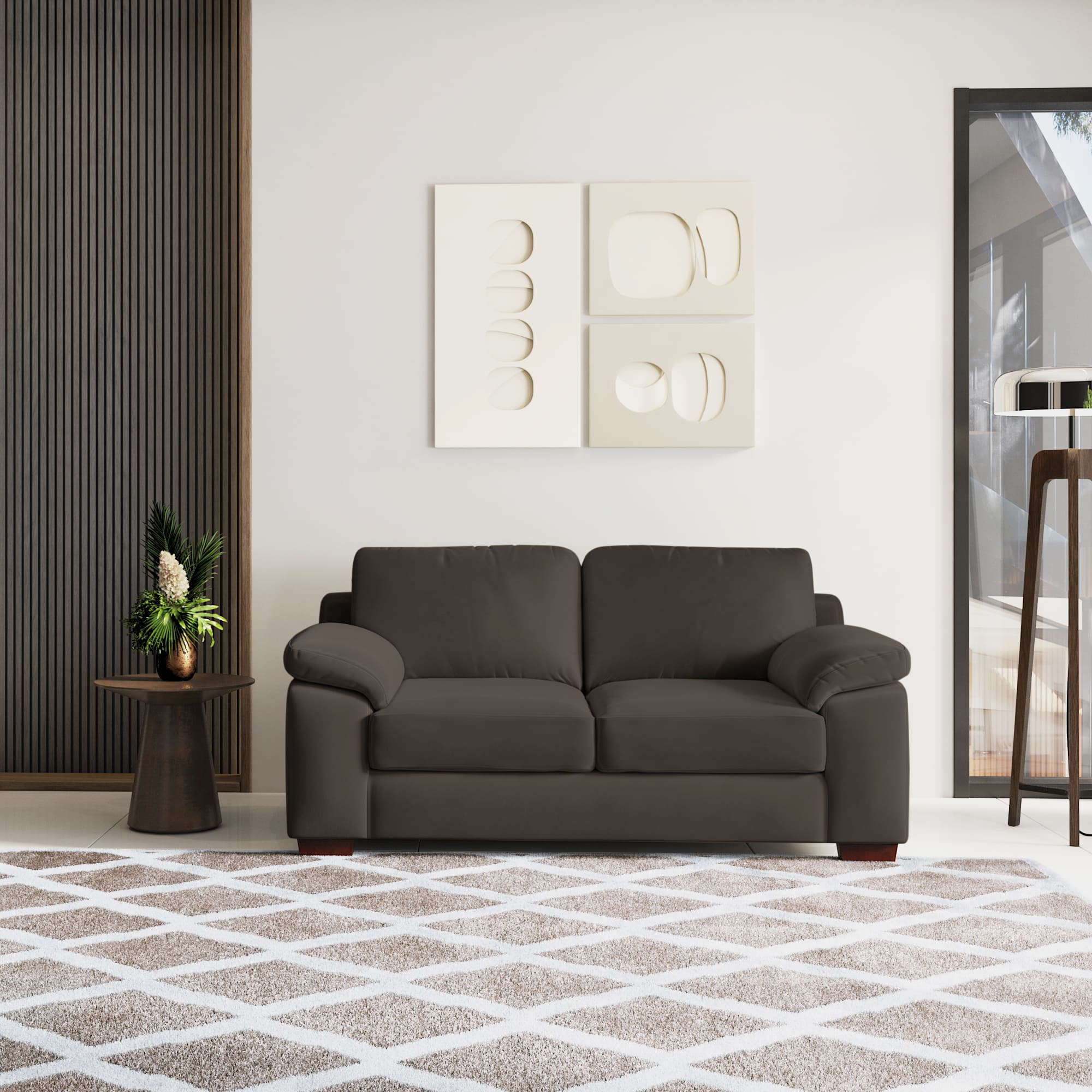 Esquel Premium 2 Seater Fabric Sofa in Stone Grey Velvet Colour - Urban Ladder