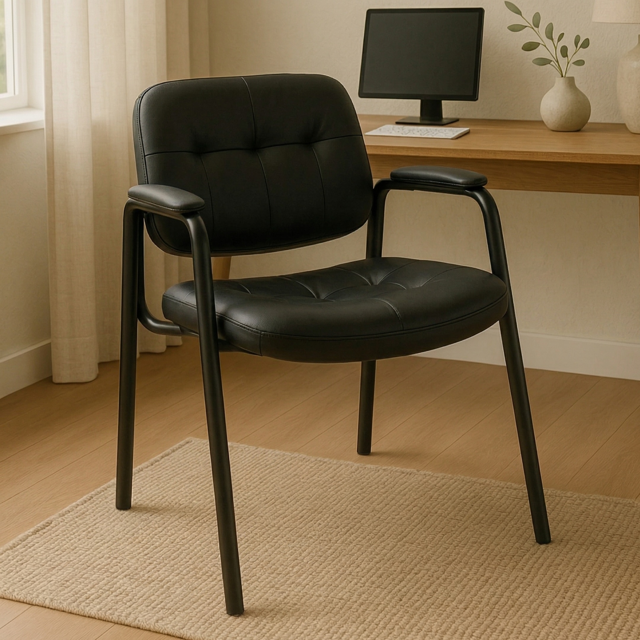 Kepler Brooks Embassy Leatherette Visitor Chair in Black Colour - Kepler Brooks