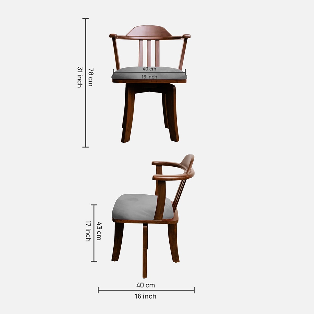 Vanilla Revolving Teak Wood Chair in Grey Colour