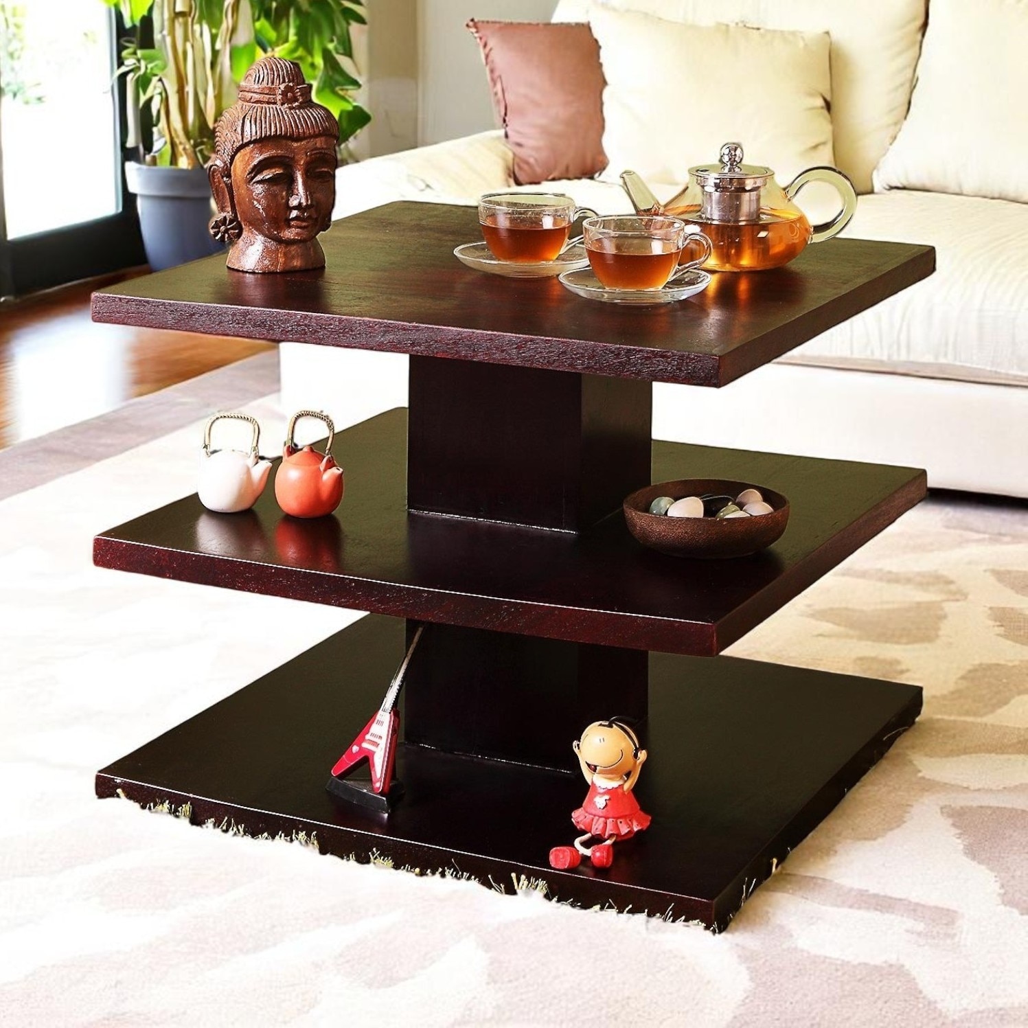 Thames Sheesham Wood Accent Square Coffee Table In Dark Walnut Finish