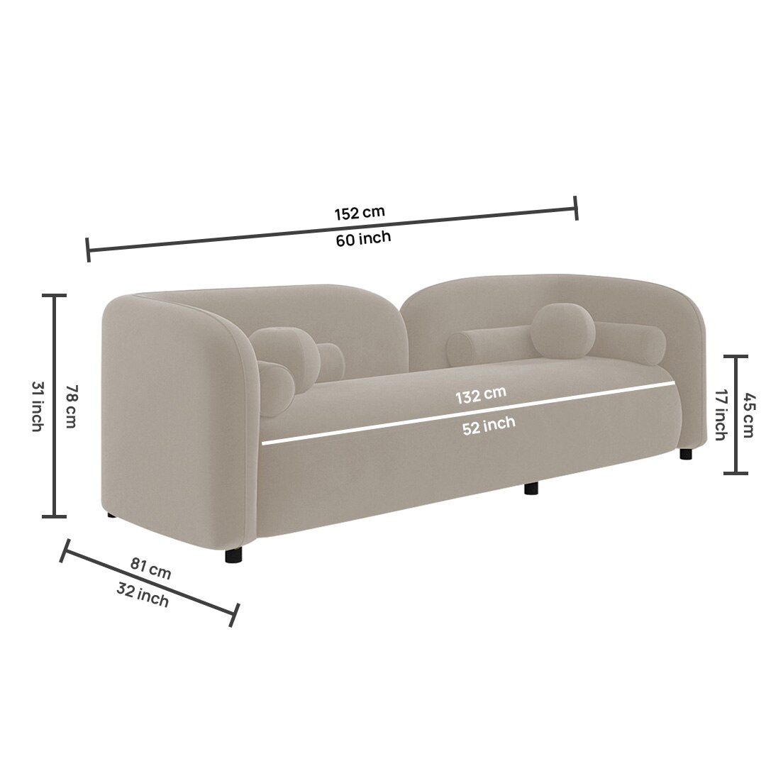 Homro Velvet 2 Seater Sofa in Cream Colour