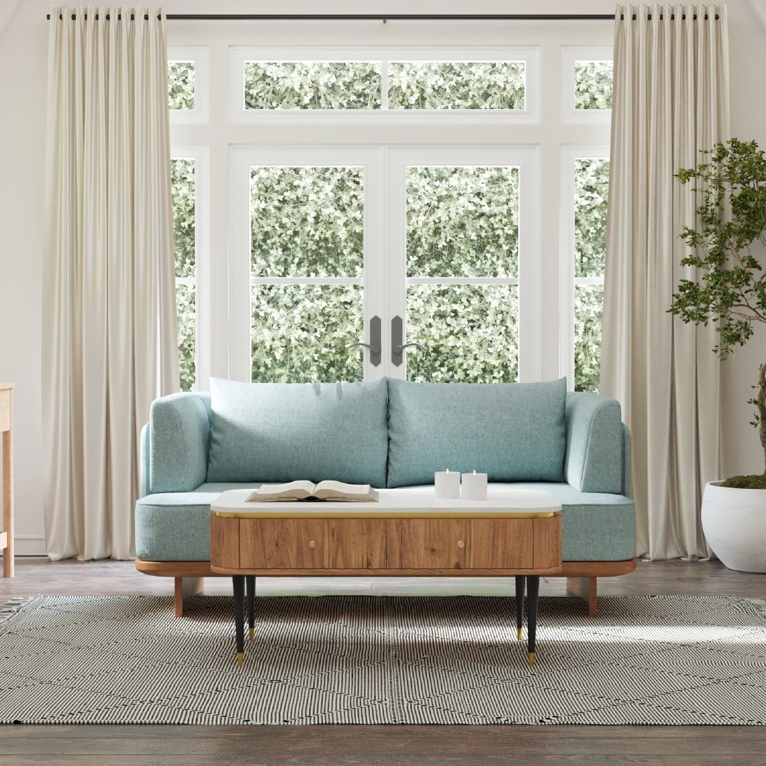 Anish Solid Wood Two Seater Sofa in Blue Colour - Orange Tree