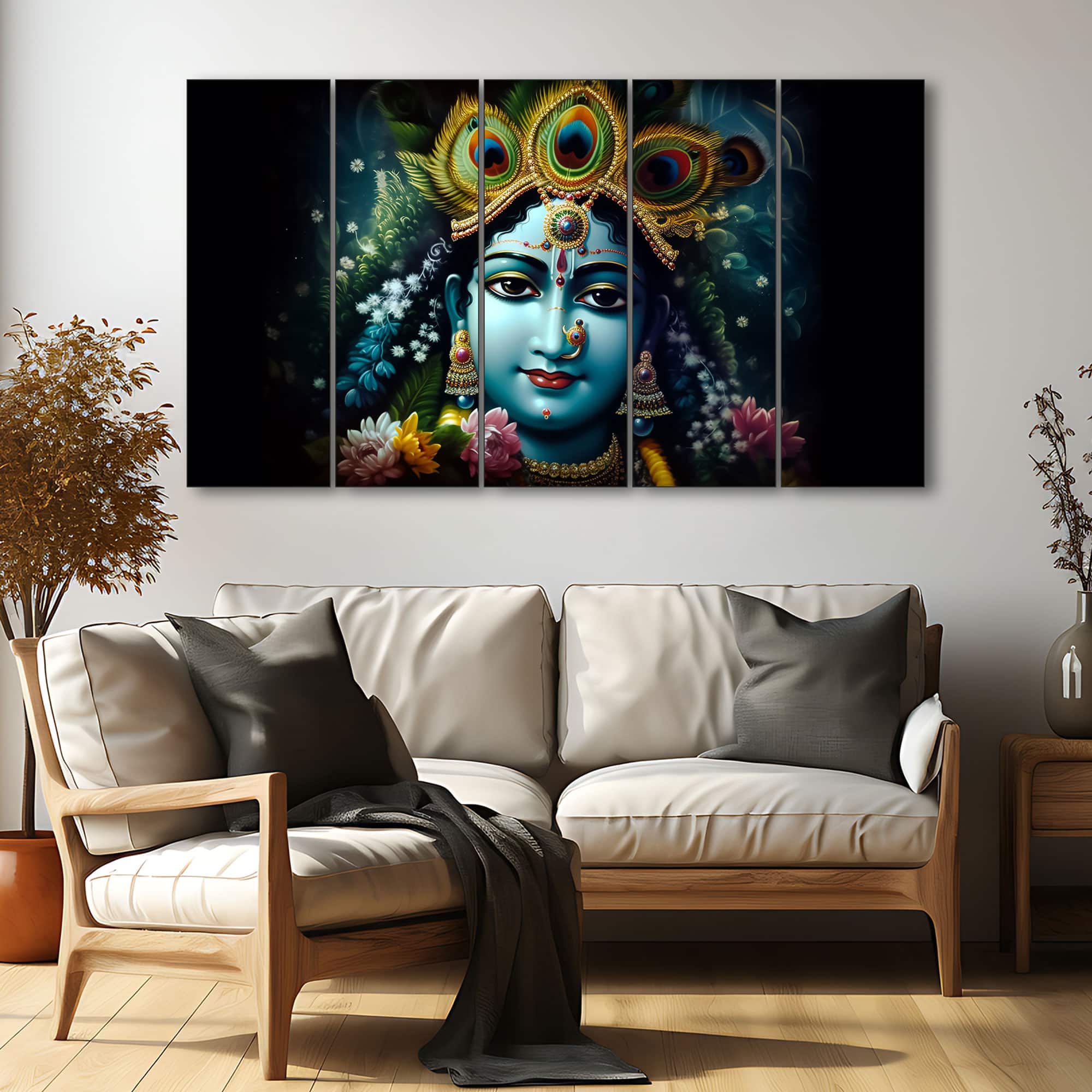 The Castle Decor Krishna Ji Wall Painting Wooden Framed 27x48 Inch (Style 38) - The Castle Decor