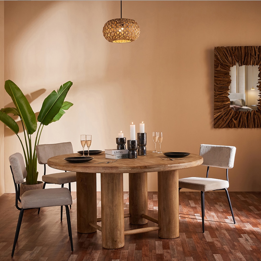 Elysianis Leewell Solid Wood 6 Seater Dining Table in Limewash Finish - Living Shape