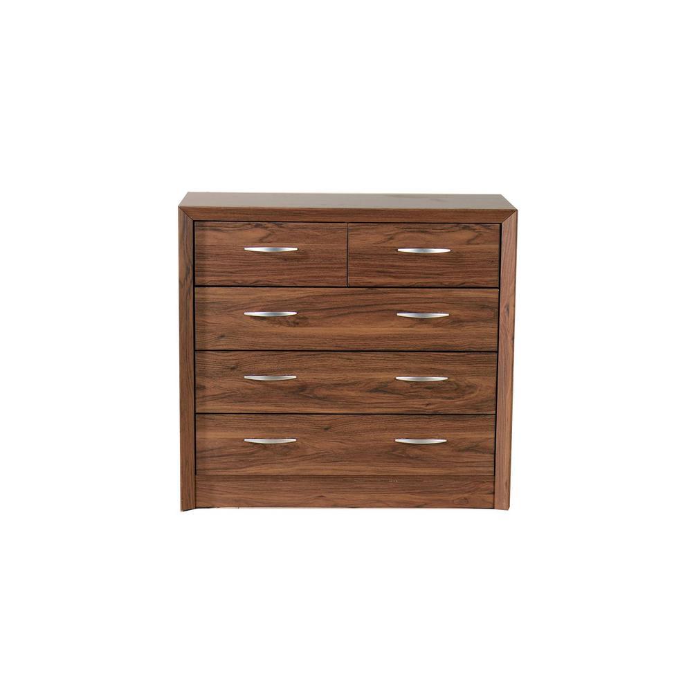 Yuko Wide Chest of 5 Drawers in Columbia Walnut Finish
