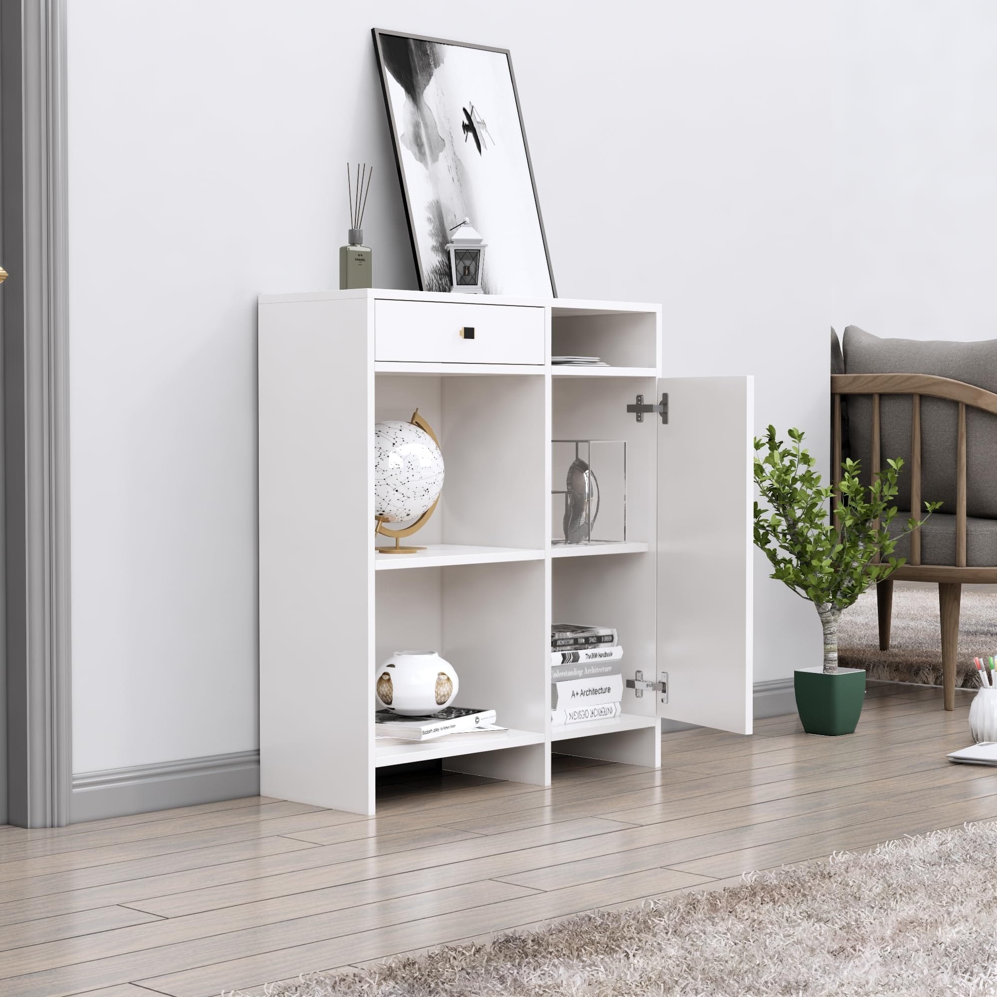 Hexa Red Multipurpose Storage Cabinet With 1 Drawer 1 Door in Frosty White Colour - HexaRed