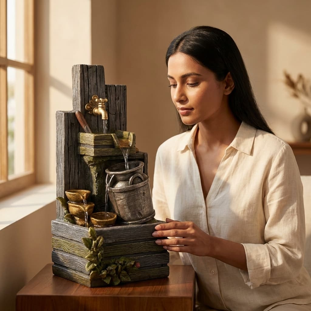 Water Fountain Zen Buddha Harmony Water Fountain in Multicolor Colour - Vedas