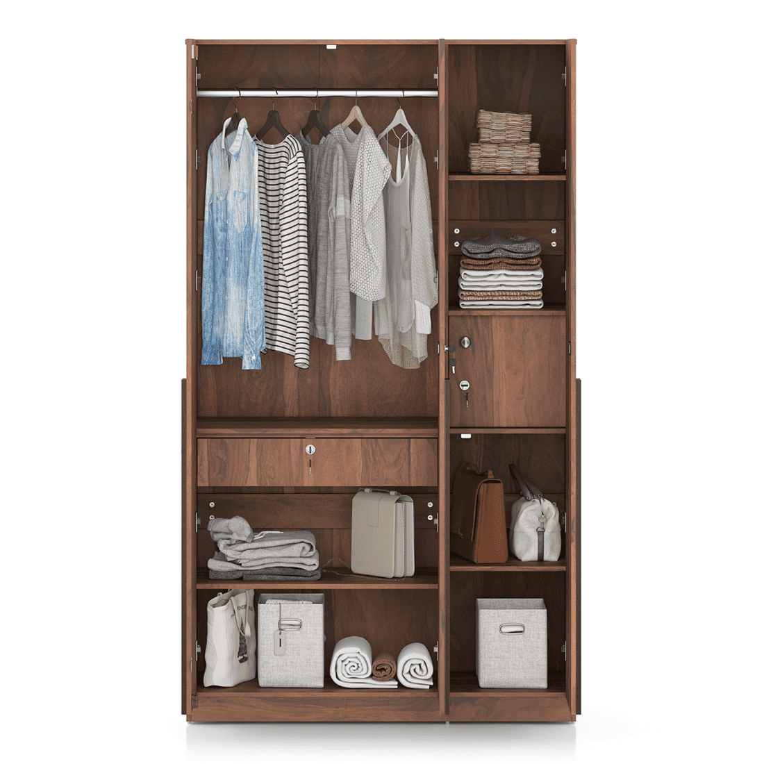 Rodrigues 3 Door Wardrobe in Sheesham Paper Finish