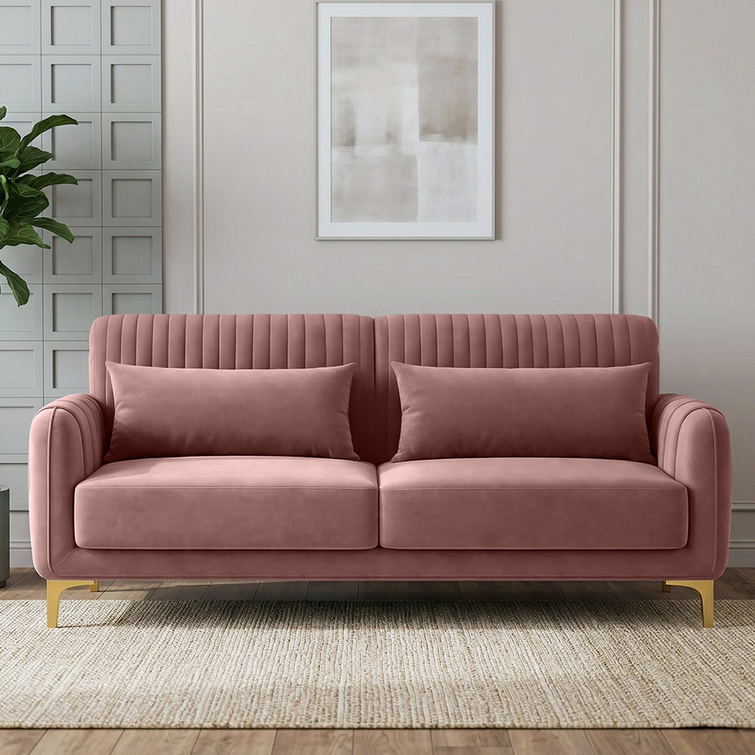 Monly Velvet 3 Seater Sofa Peach Color