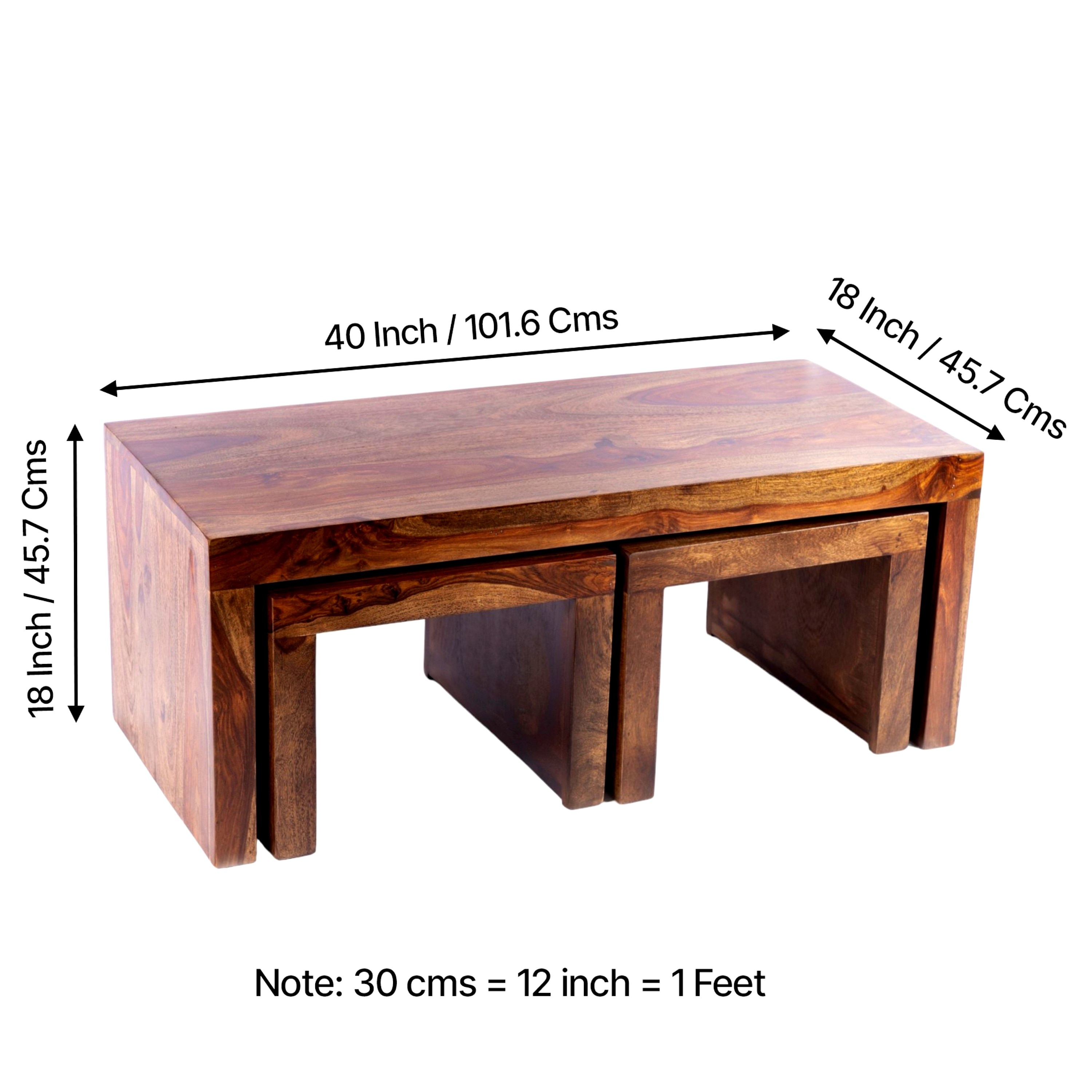 Kassel Sheesham Wood 2 Seater Coffee Table Set In Teak Finish