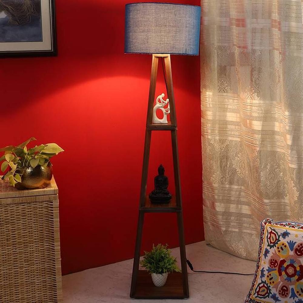 Olivia Blue Cotton Shade Floor Lamp