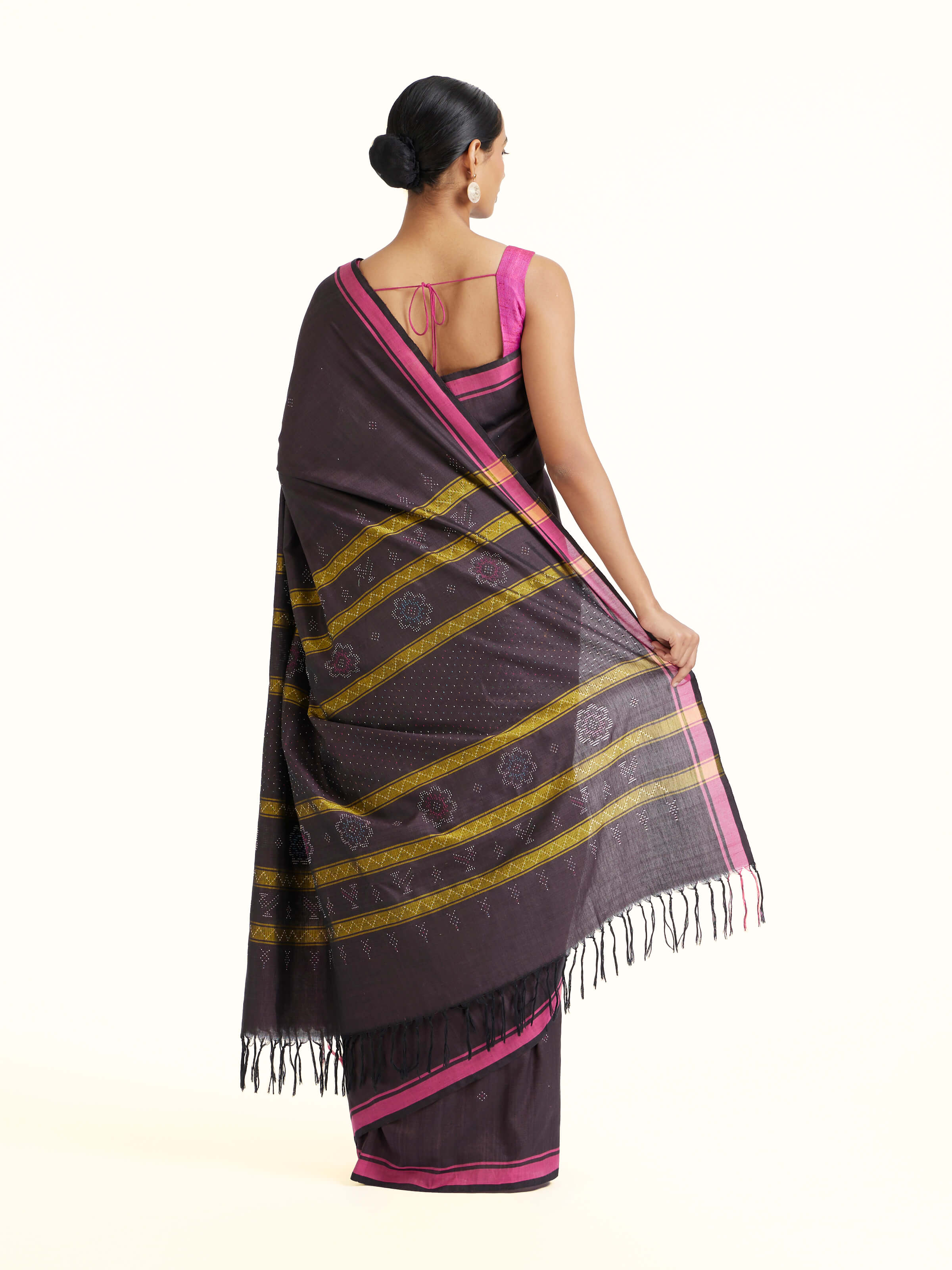 Brown Cotton Silk Tangalia Saree