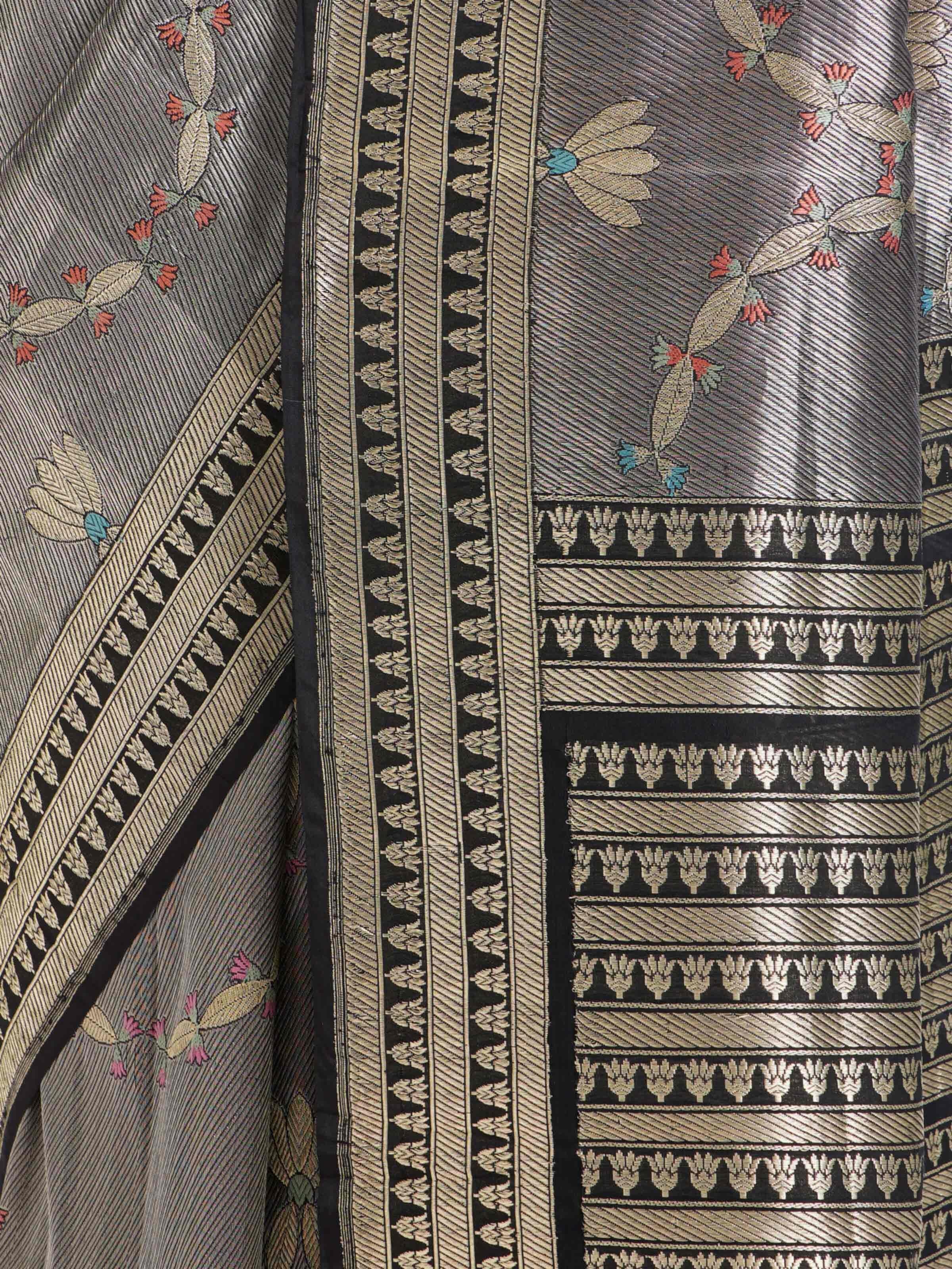 Black Banarasi Brocade Silk Saree