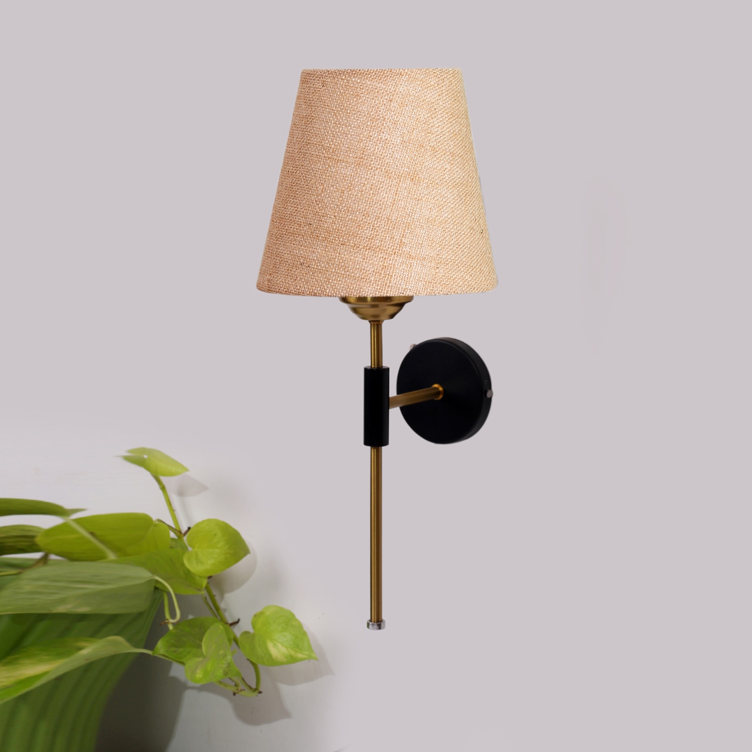 Devansh Metal Electric Wall Light in Black Colour with Beige Shade Count of 1 Light - Devansh