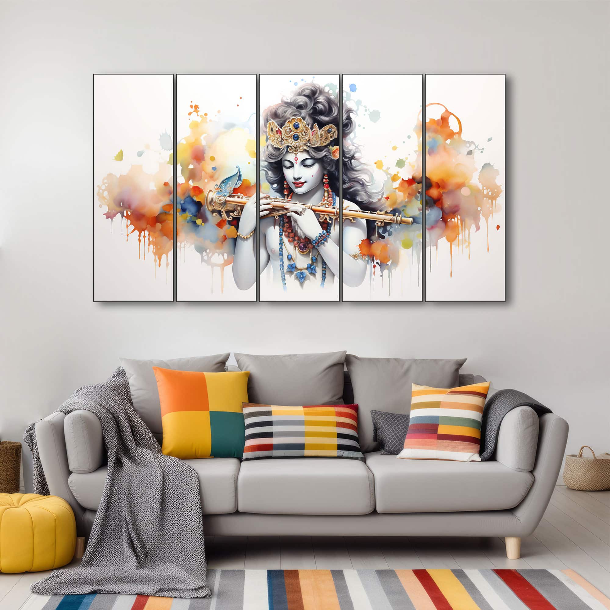 The Castle Decor Krishna Ji Wall Painting Wooden Framed 27x48 Inch (Style 6) - The Castle Decor